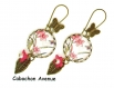 B3.1004 bijou femme sakura cherry blossom papillon boucles dormeuses bijou fantaisie bronze cabochon verre fleurs de cerisier d'asie asiatique chine chinoise japon japonaise (série 2)