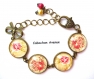 B3.1154 bijou femme bouquet de roses romantique bracelet bijou fantaisie bronze 4 cabochons verre fleurs roses shabby chic rétro vintage