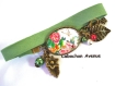 B3.1160 bijou femme oiseau pivoines multicolores bracelet biais tissu bijou fantaisie bronze cabochon verre feuilles vertes fleurs d'asie asiatique chine chinoise japon japonaise