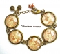 B3.1303 bijou femme roses bracelet bijou fantaisie bronze 5 cabochons verre bouquet fleurs roses anciennes rétro vintage (série 3)