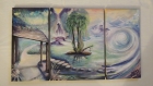 Triptyque peint : balade entre lac, cascade et montagnes