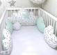 Tour de lit bébé 60cm large, nuages,  5 coussins, vert d'eau clair et blanc à étoiles grises