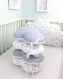Tour de lit bébé 60cm large, nuages, 5 coussins , blanc à étoiles grises, et gris uni