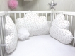 Tour de lit bébé en 70cm large, 5 coussins: lapin blanc, étoile et nuage