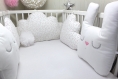Tour de lit bébé en 70cm large, 5 coussins: lapin blanc, étoile et nuage