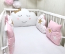 2 coussins nuages, tour de lit  bébé, blanc, rose et doré,