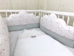 Tour de lit en 3 nuages en rose tendre et gris, en 60 cm large