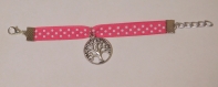 Bracelet rose à pois blanc avec son arbre de vie