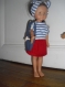 Vêtement de poupée (33cm):  marinière, top croc, 2 jupes, sacs cabas, head-band