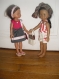Vêtement de poupée (33cm):  gilet rose, jupe, débardeur et short, sacs et serre-tête
