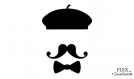 Beret moustache noeud papillon parisien vintage applique flex thermocollant noir