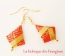 Bijoux origami boucles d'oreilles pendantes kimono papier doré or rouge crochet acier inoxydable or