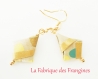 Boucles d'oreilles pendantes origami bijoux élégant kimono beige jaune doré acier inoxydable