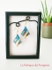 Boucles d'oreilles pendantes origami bijoux élégant kimono bleu doré acier inoxydable 