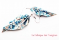 Paire de boucles d'oreilles en métal argenté acier inoxydable papier pliage origami fleurs fleuri liberty printemps bleu