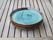 Sur commande - assiette de table en grès marron et bleu, assiette poterie, assiette ceramique