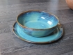 Sur commande - assiette de table en grès marron et bleu, assiette poterie, assiette ceramique