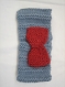 Bandeau cache oreille turban avec noeud tricot fait main rouge et gris laine alpaga et soie