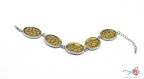 Bracelet couleur argent cinq médaillons décor effet émaux vieil or