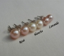 Boucles d'oreilles perle de culture d'eau douce, blanches, rosé et lavande 7-7.5mm aaa, moyen diamètre, argent massif 925, bijou classique