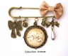 B.4.21 bijou noeud papillon collier pendentif bijou fantaisie bronze cabochon verre noeud beige rétro romantique shabby chic (série 1)