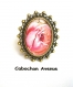 B4.92 bijou fleur rose collier pendentif bijou fantaisie bronze cabochon verre fleur rose shabby romantique vintage rétro ancienne (série 1)