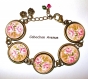 B4.140 bijou roses bracelet bijou fantaisie bronze 5 cabochons verre liberty shabby chic romantique bouquet fleurs roses anciennes rétro vintage 