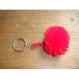 Porte-clés pompon laine fait main rouge 