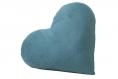 Coussin coeur saint valentin 38 cm tissu fait main bi-matière coton polaire graphique bleu turquoise deux côtés bleu pétrole cercles ronds