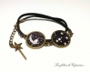  bracelet cabochon cordon simili cuir noir• au clair de lune •