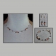 Ensemble collier, bracelet et boucles d'oreilles en chaine cobra argentée garnie de facettes rose-saumon et de perles noires