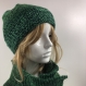 Ensemble bonnet /snood laine tricoté main réf 3052