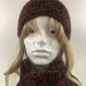Ensemble bonnet /snood laine tricoté main réf 3234