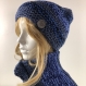 Ensemble bonnet /snood laine tricoté main réf 3857