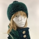 Ensemble bonnet /snood laine tricoté main réf 3905