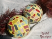 2 boules de noël, mosaïque, émaux de briare, jaune, décoration sapin