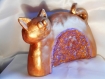 Sculpture chat en mosaïque, doré.