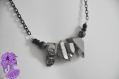 Arya - collier chaîne noire et perle de cristal quartz argenté