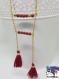 Obara - collier asymétrique chaîne dorée, perle rouge et pompon rouge