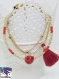 Folk - bracelet 3 rangs doré rouge, perle tête de mort, pompon, perles de rocailles