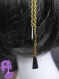 Isis - headband élastiqué chaîne dorée, chaînes pendantes sur les cotés et perles cônes noires