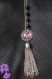 Liberty - collier sautoir chaîne argentée cabochon liberty rose noire, perles et pompon argenté