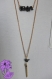 Double je - collier double rang, barre avec perles et pompon - coloris doré ou argenté - bleu ou hématite ou bordeaux ou gris