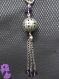 Orbe - collier sautoir chaîne bille argentée, perle ciselée ajourée et pompon argenté avec perles à facettes