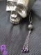 Orbe - collier sautoir chaîne bille argentée, perle ciselée ajourée et pompon argenté avec perles à facettes