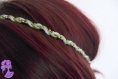 Tresse - headband élastiqué tresse verte + blanc + chaîne dorée à bille