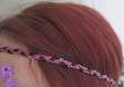 Tresse - headband élastiqué tresse rose + noir + chaîne argentée