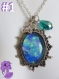 Galaxie - collier chaîne argentée avec cabochon ovale, étoile argentée et perle goutte - 6 coloris dispo