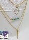 Orient - collier multirang doré avec pendentif losange, perles à  facette verte et pointe dorée