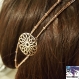 Heka - headband bijou rose doré, estampe ronde fleur et chaîne rose gold perlée, élastiqué